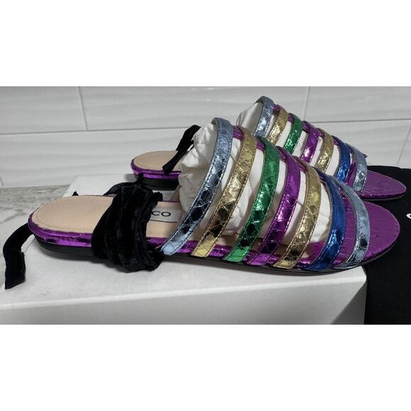 New Attico Rainbow Metallic Strappy Flat Slide on Sandals Size 35 - Picture 7 of 14